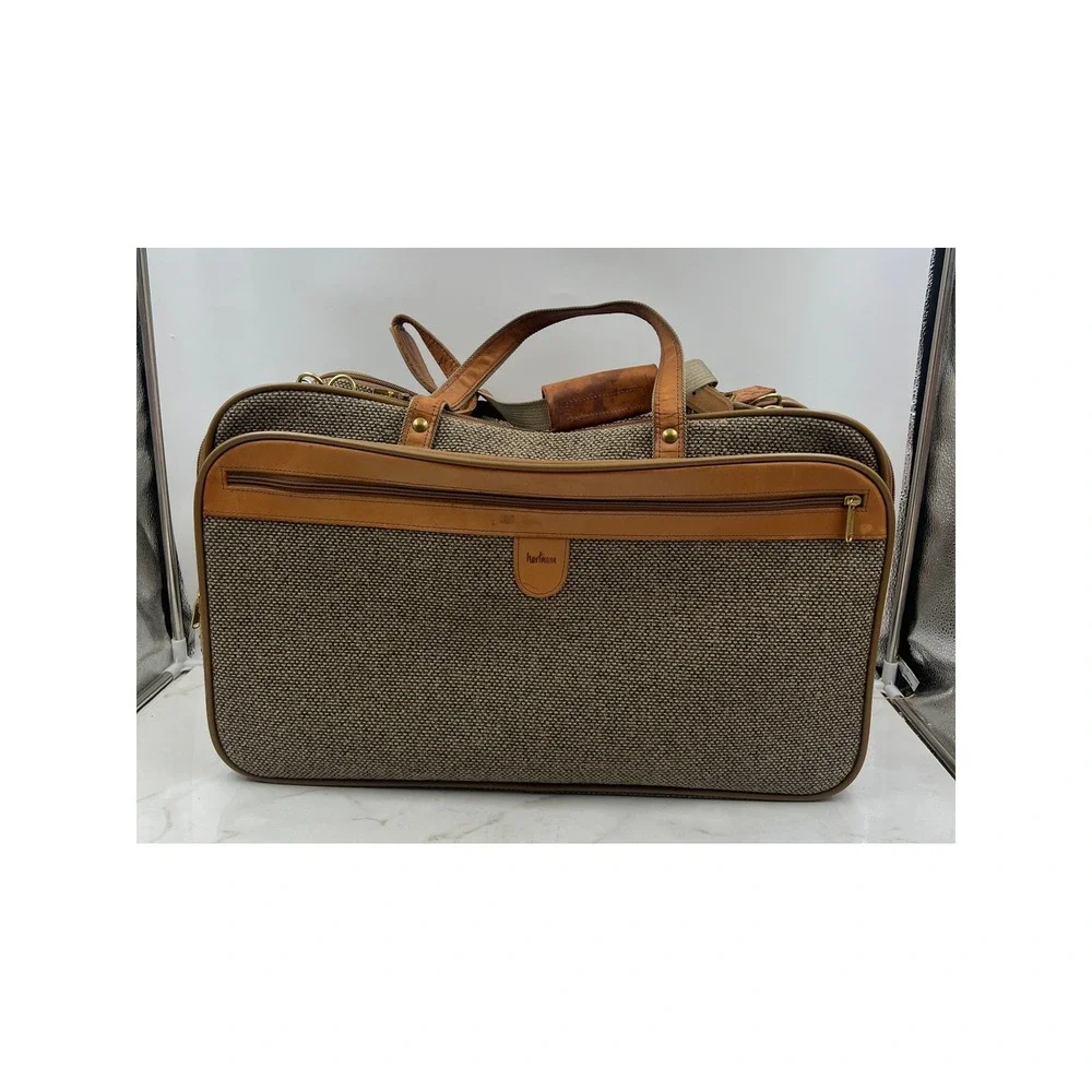 VTG Hartmann Leather Tweed Carry On Weekender Triple Compartment Expandable